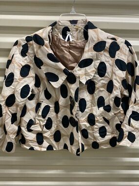 Lapis Beige and Black Polka Dot Cropped Blazer